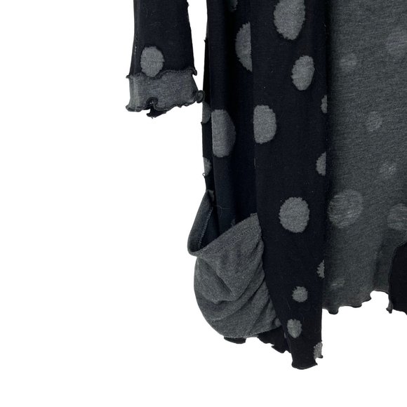 Andria Lieu Collection Open-Front 3/4-Sleeve Top Polka-Dot Black/Gray Sz. M - Picture 3 of 5